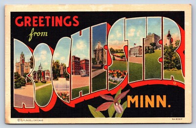 Postcard MN Multiple Scenes Large Letter Greetings Rochester Minnesota E5