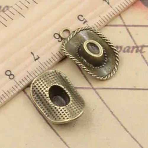 Ciondolo metallo colori bronzo argento cowboy cappelli moda ciondoli artigianali 20 pezzi - Foto 9 di 14