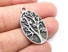 2 PCS Oval Tree Charms, Dangle Charms Antique Silver Plated jewelry accessories