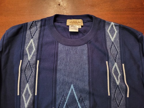Men's MONTECHIARO Long Sleeve blue Pullover Sweater Sz. Large - Picture 7 of 10