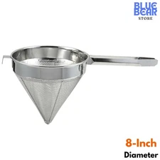 8" Kitchen Stainless Steel Silver Round Fine Mesh Chinois China Cap Strainer