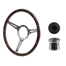 Steering Wheel Kit 1965 GT350 Thin Spoke-Style Woodgrain 14" 9-Bolt With Blac...