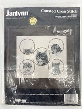 NOS Vtg Janlynn Cat Counted Cross Stitch Kit 124-02 Feline Family Portrait 1991