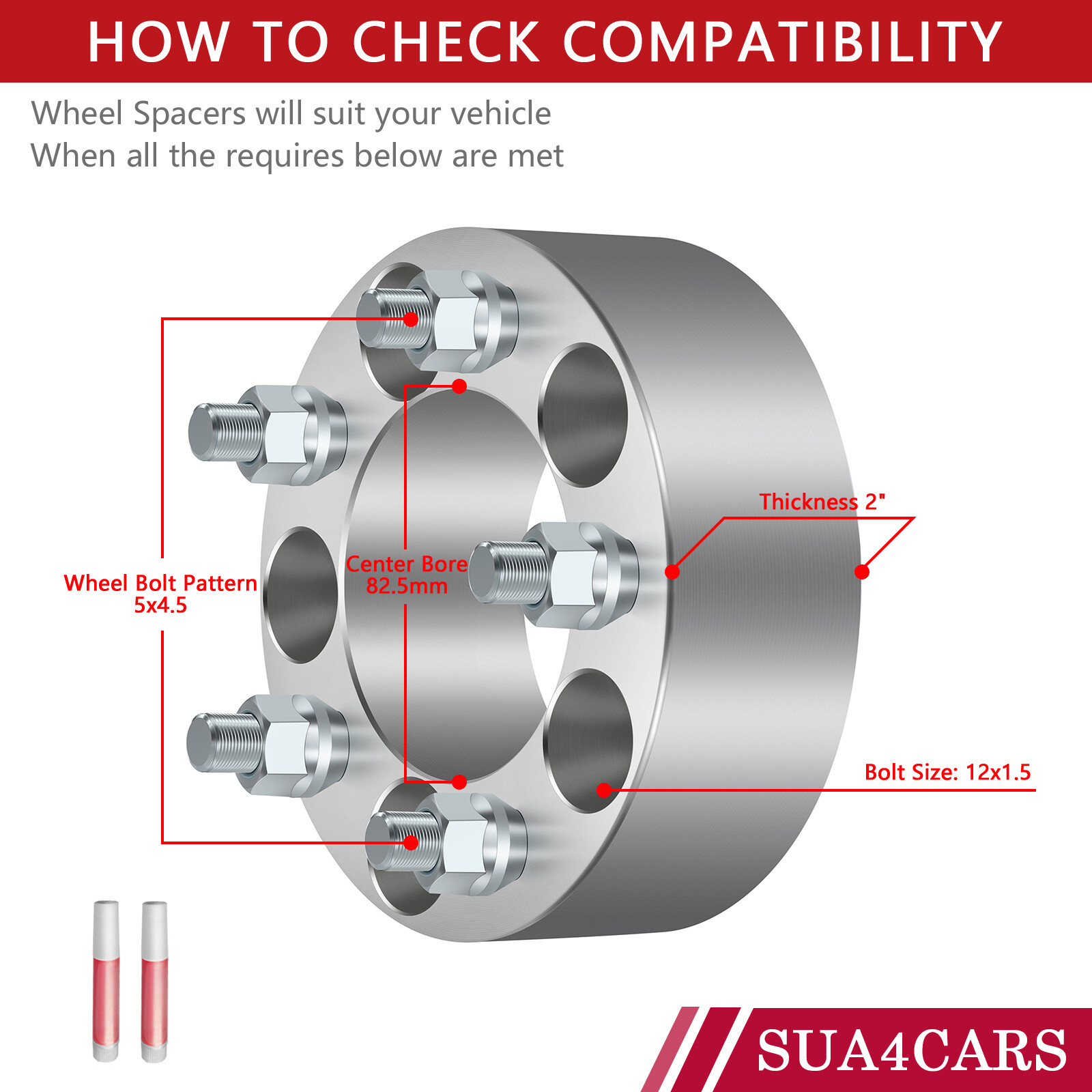 4 pcs 2" 5x4.5 12x1.5 studs wheel spacers for Honda Civic Accord for