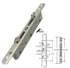 STB Sliding Glass Patio Door Lock, Mortise Type, 2-Point, 7-51/64" Screw Holes