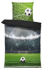 Kinderbettwäsche 135x200 cm Fußball Stadion grün schwarz Jungen Wende Mikrofaser