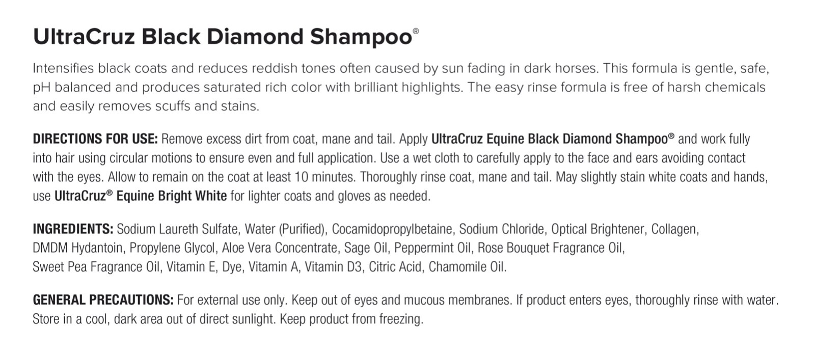 UltraCruz Equine Black Diamond Horse Shampoo, 16 oz