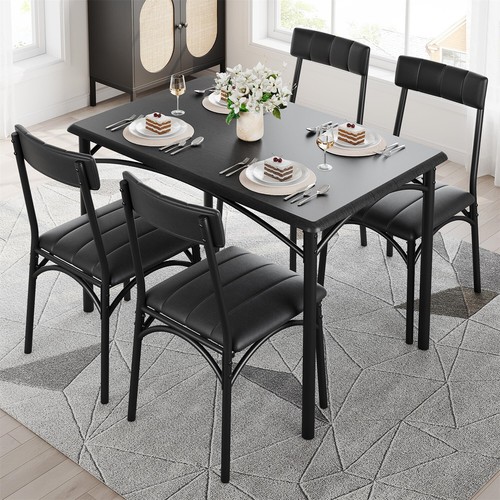 Dining Table Set Kitchen Table and Chairs Metal and Wood Upholstered ...