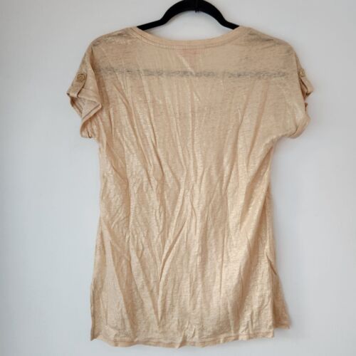Lilly Pulitzer 100% Leinen Kurzarm Tee Inara Shirt Metallic Gold Beachy XS - Bild 3 von 8