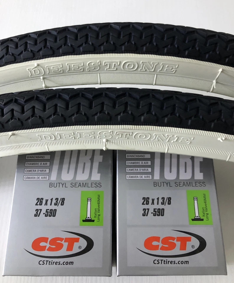 2 Copertoni 26 X 1 3/8 Deestone bianconero + Camere d'aria 26" 1 3/8 Olanda