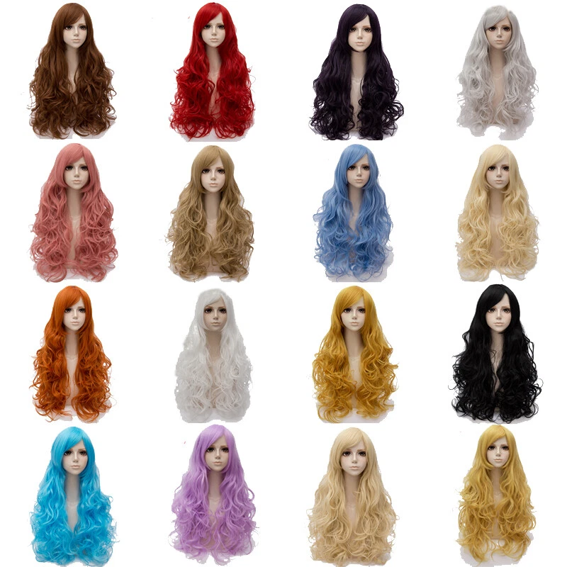 Bonitas pelucas rizadas de 80 cm de largo disfraz de disfraz de anime para el cabello peluca de Halloween ondulada completa Foto 2 de 3