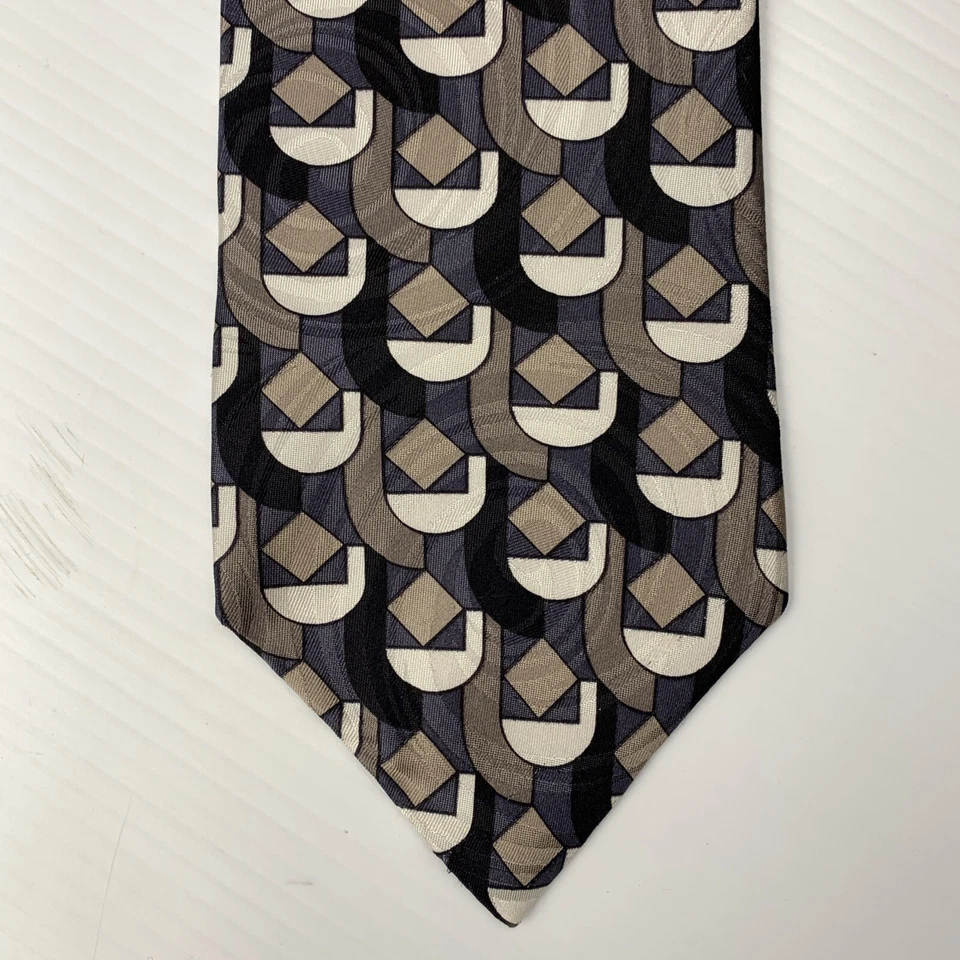 Corbata de seda italiana GIANFRANCO RUFFINI para hombre talla 3 7/8" x 58" negra azul blanca Foto 2 de 4