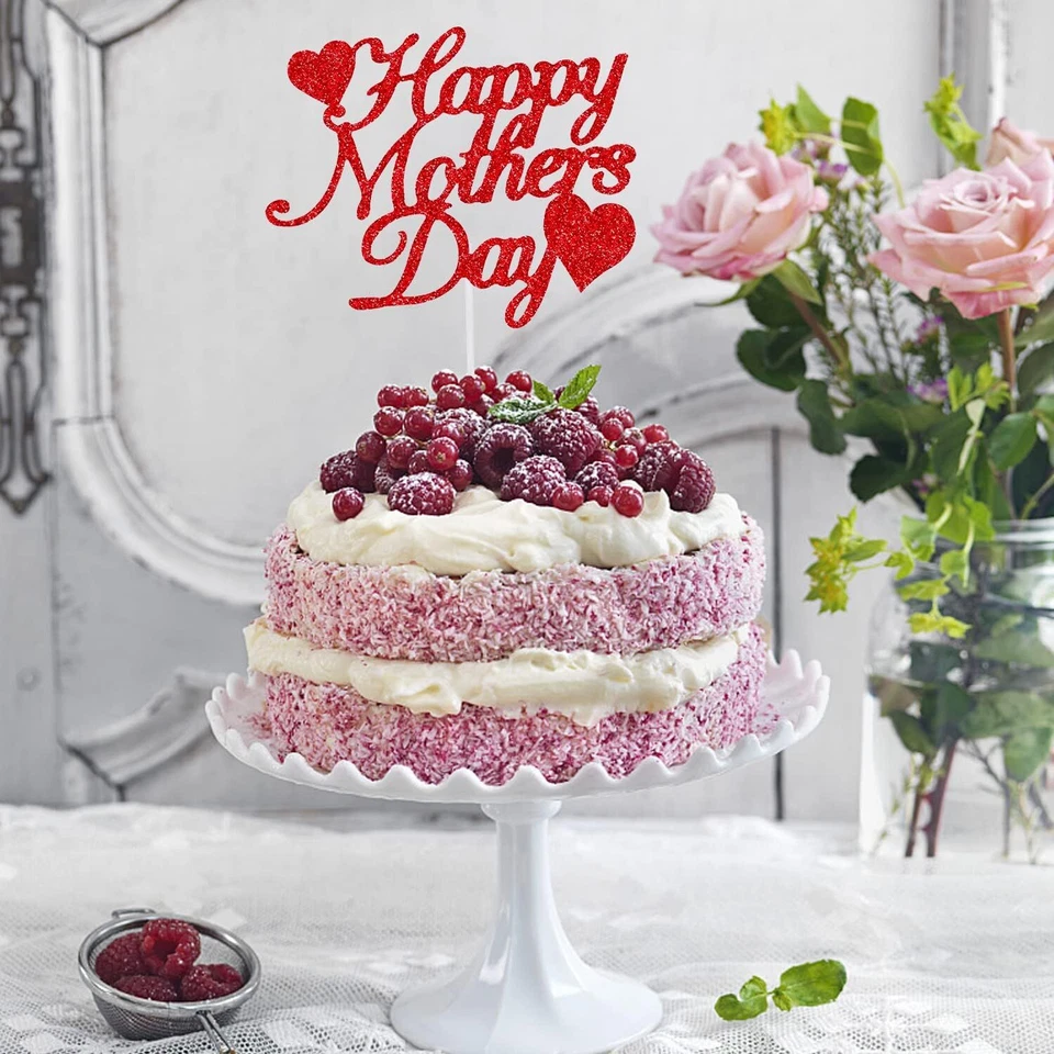 15Pcs Happy Mother'S Day Cake Topper Red Glitter Cake Topper Mothers Day Cupcake - Image 2 of 4