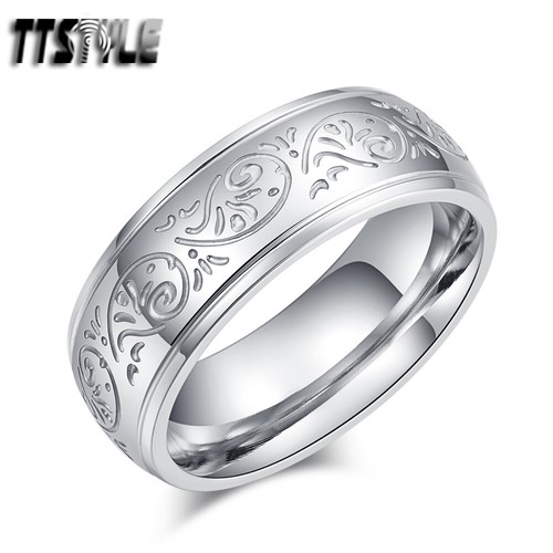TTStyle 8mm Stainless Steel Patten Band Ring 3 Colurs Size 7-15 NEW - Picture 4 of 4