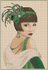 Art Deco Lady in Green Dress Counted Cross Stitch Chart No. 1-2c