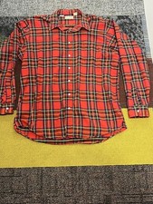 Vintage LL Bean Mens Red Plaid Flannel Button Down Long Sleeve Size XL USA Made