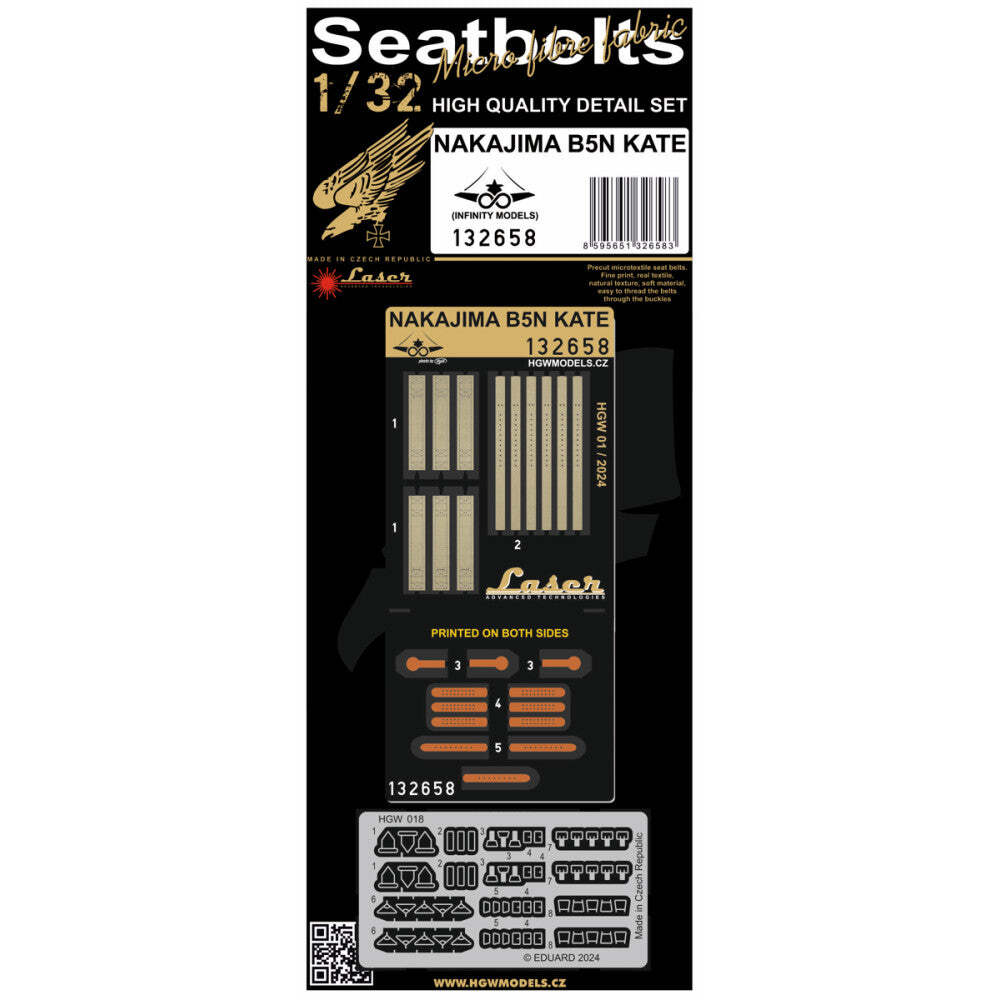 HGW 1/32 scale NAKAJIMA B5N2 KATE aircraft textile seatbelts - 132658 HGW 1/32 scale NAKAJIMA B5N2 KATE aircraft textile seatbelts - 132658