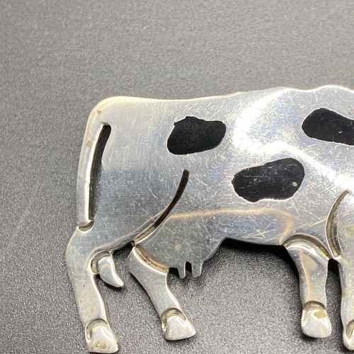 Vtg 925 Sterling Silver Spotted Dairy Cow Brooch Pin Mexico Taxco Pendant Too - Picture 4 of 11