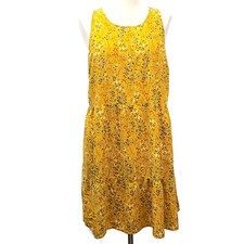 OLD NAVY Yellow Floral Rayon Tiered Sleeveless Trapeze Swing Dress XXL
