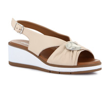 Sandali Grunland FLOK SA1899 pelle beige zeppa 6 cm Made in Italy