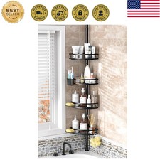 Adjustable Tension Pole Shower Caddy: Rustproof Corner Bathroom Organizer 4...