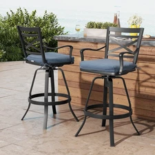 Heavy Duty Cast Aluminum Outdoor Swivel Bar Stools with Sunbrella Cushion, Pa...