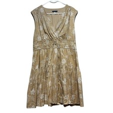 Tommy Hilfiger Tan Floral Tiered Dress Size 14 Surplice V-Neck Tie Waist Lined