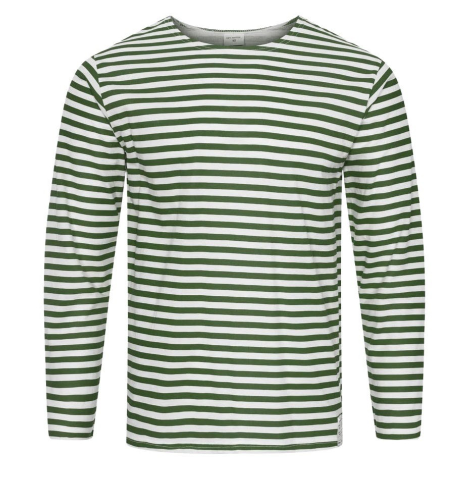 Camiseta Marinero Top Rusa Estilo Telnyashka Verde Rayas Manga Larga Algodón