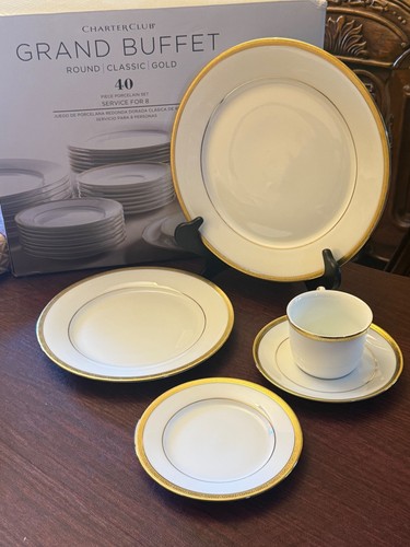 Macys Charter Club Grand Buffet Gold, Select Plate or Cup, Set MSRP $560, Nice!