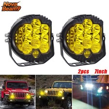 Yellow 7inch Round LED Work Light Bar Amber DRL Pods Fog Lamp Offroad Driving