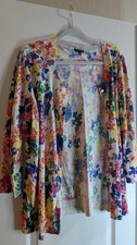 Talbots Cardigan Sweater Womens Size Large Colorful Floral Garden 3/4 Sleeve
