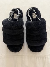 NWOB UGG's Women's Slide Slipper Black with Black  White Back Strap US 8 EU 39