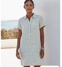 NWT GARNET HILL Flax Linen Relaxed Popover Shirtdress M Black Ticking Stripe $89