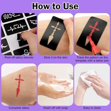 24 Temporary Tattoo Markers with 67 Stencil Dual End Skin Safe Pen for Kid Adult