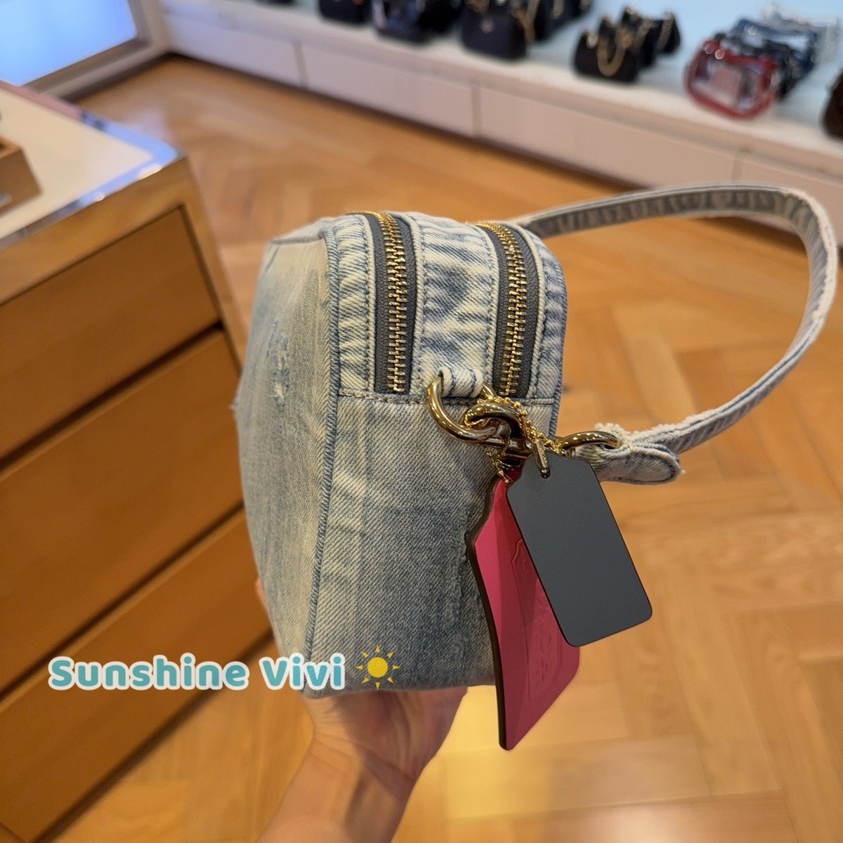 NWT Carey Crossbody BagIn Loved Denim With Charms Gold/Light