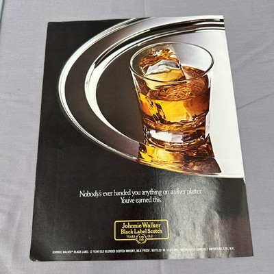 Vintage Johnnie Walker Black Label Scotch Print Ad Bar Garage Decor Man Cave Art