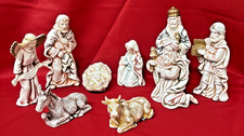 VTG Heritage Distressed Porcelain Nativity Set Complete 9 Piece Set Rare