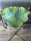 Murano art glass bowl with feathered design in blue and green