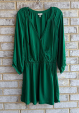 Joie 3/4 Sleeve V-Neck Faux Wrap Green Mini Dress Women's Size L