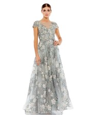 Mac Duggal 20294 Floral Embroidered Embellished A-Line Gown Sz 4 Sea Mist 798