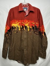 Wrangler Western Shirt Mens Large Horse Cowboy Sunset Graphic Pearl Snap L