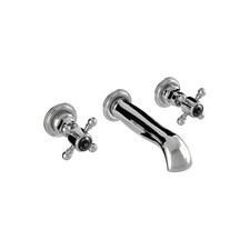 Image of Traditional Wall Mounted Basin Mixer Tap Chrome Crosshead Ceramic Valve WRAS