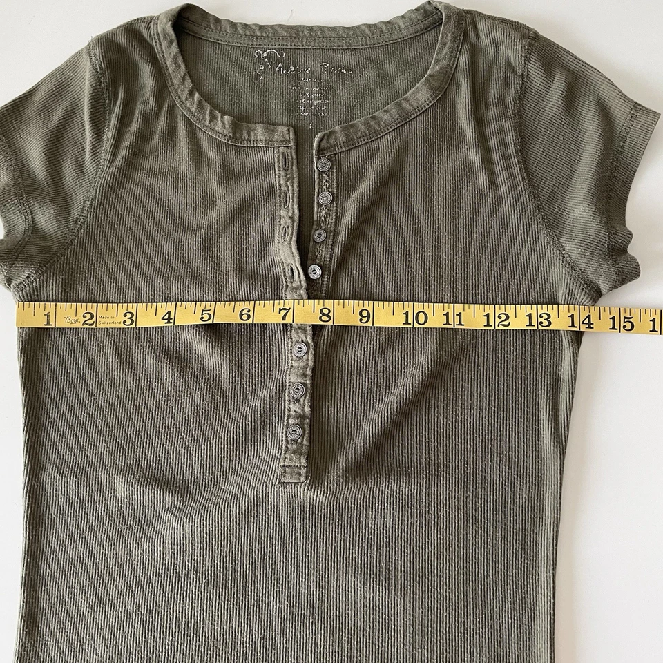 Vintage Y2K Womens Large Fitted Button Henley Baby Tee Olive Green Bella Swan - Image 4 of 4