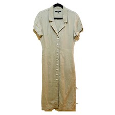 QUINCE Beige 100% Organic Linen Short Sleeve Midi Shirt Dress Sz XS