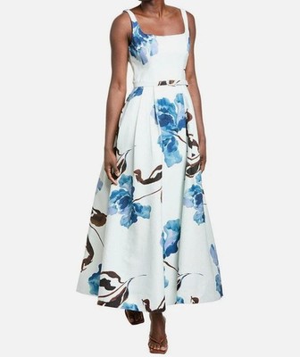 NICHOLAS Women's Blue Sorelle Floral Belted Hourglass Midi Dress Size 2