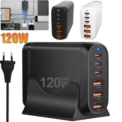 120W GaN USB C PD Ladegerät EU Stecker 6 Ports Schnellladegerät Handy