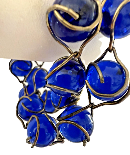 Bracelet vintage créateur perles de verre tchèque en verre enveloppé de fil bleu foncé boho 60 - Photo 3/12