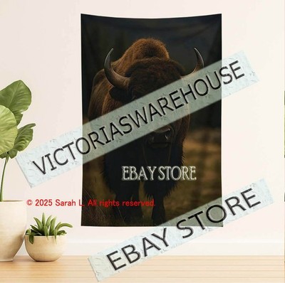 Bison portrait wildlife tapestry rugged plains animal decorative 39X59 in