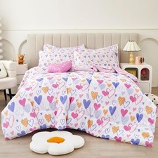Twin Size Comforter Sets for Girls Kids 6 Pieces Bed in a Bag Pink Heart Bedding