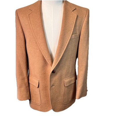 Vintage THoS. David 100% Camel Hair Blazer Jacket Size 42 Leather Buttons